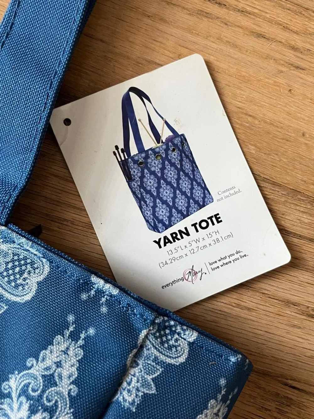 Set of 2 Blue Floral Tote Bags (Yarn Tote + Matching Carry Bag) - Picture 7 of 7